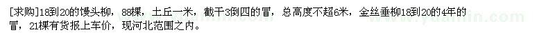 求購18到20的饅頭柳，88棵