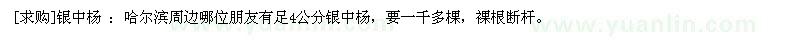 求購銀中楊 ：哈爾濱周邊足4公分銀中楊