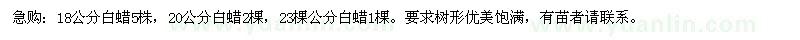 求購大白蠟 18-20-23 15棵