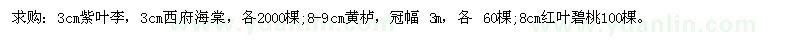 求購3cm紫葉李、西府海棠、黃櫨