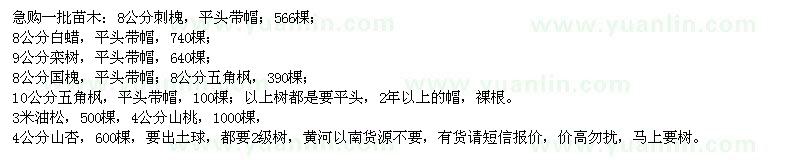 求購(gòu)8公分刺槐，9公分欒樹(shù)