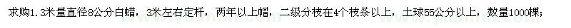 求購1.3米量直徑8公分白蠟