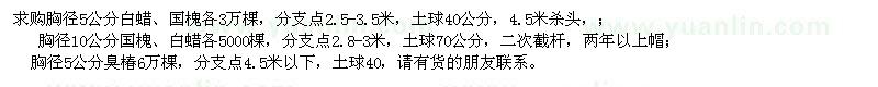 求購胸徑5公分白蠟、國槐、臭椿，胸徑10公分國槐、白蠟