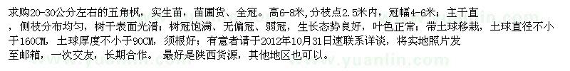 求購20-30公分左右的五角楓