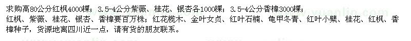 求購紅楓、紫薇、桂花、銀杏、香樟等苗木和種子