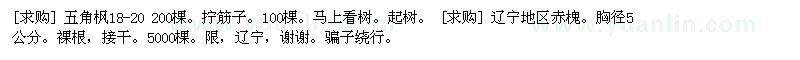 求購五角楓18-20 200棵 遼寧地區(qū)赤槐