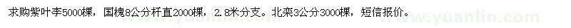 求購紫葉李、國槐、北欒
