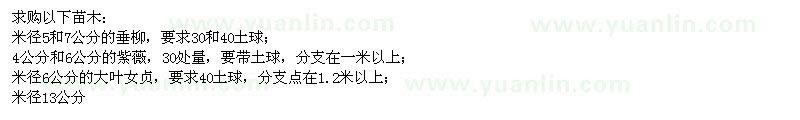 求購(gòu)垂柳、紫薇、大葉女貞