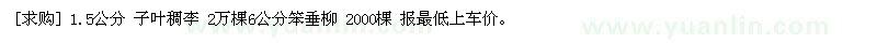 求購(gòu)1.5公分 子葉稠李 2萬(wàn)棵6公分笨垂柳