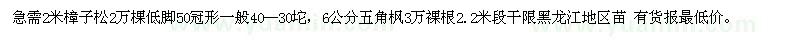 求購(gòu)2米樟子松，6公分五角楓