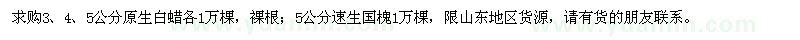 求購(gòu)3、4、5公分原生白蠟，5公分速生國(guó)槐