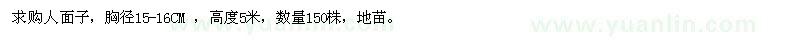 求購(gòu)胸徑15-16CM人面子