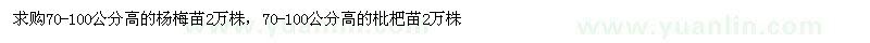 求購70-100公分高的楊梅苗2萬株，70-100公分高的枇杷苗2萬株