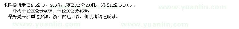 求購(gòu)楊梅500株，樸樹(shù)80株