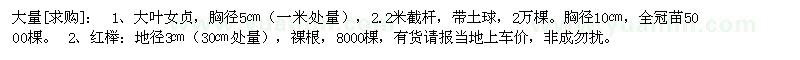 求購(gòu)1、大葉女貞，2、紅櫸