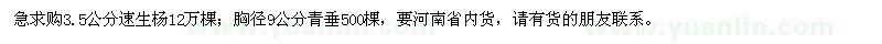 求購3.5公分速生楊，胸徑9公分青垂 