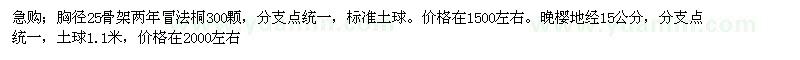 求購胸徑25骨架兩年冒法桐300棵