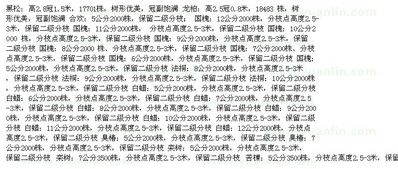 求購黑松　龍柏　合歡　國槐　法桐等
