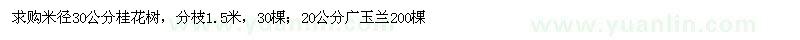 求購米徑30公分桂花樹，20公分廣玉蘭