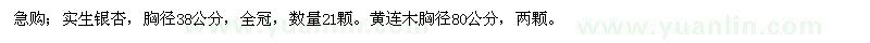 求購38公分銀杏和80公分黃連木