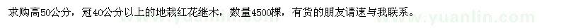 求購地栽紅花繼木高50公分，冠40公分以上的