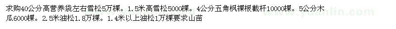求購雪松。雪松。五角楓40公分高營養(yǎng)袋左右