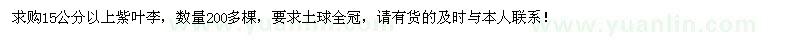 求購15公分以上紫葉李200多棵