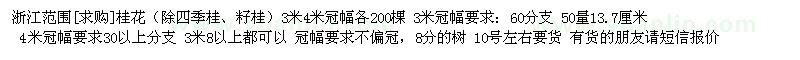 求購(gòu)浙江范圍桂花3米4米冠幅各200棵