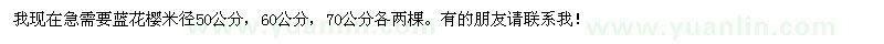 求購(gòu)藍(lán)花櫻米徑50公分，60公分，70公分