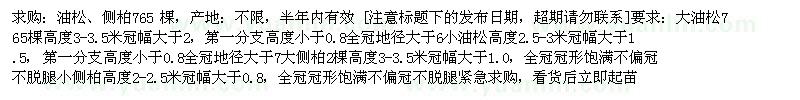 求購油松、側(cè)柏  765棵