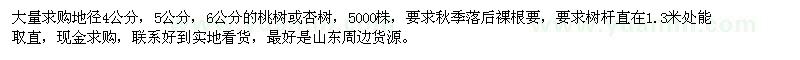 求購地徑4、 5、6公分的桃樹或杏樹