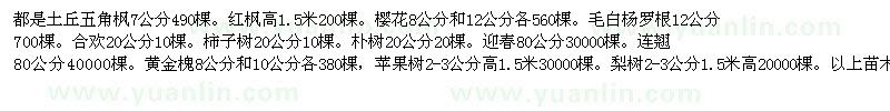 求購(gòu)?fù)燎鹞褰菞?公分490棵、紅楓高1.5米200棵等