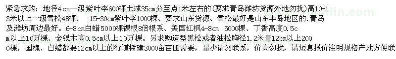 求購紫葉李、雪松、白蠟等苗木