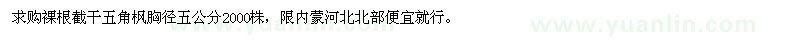 求購裸根截干胸徑5公分五角楓