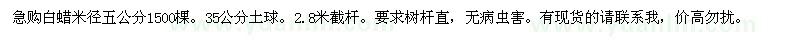 求購白蠟米徑五公分1500棵