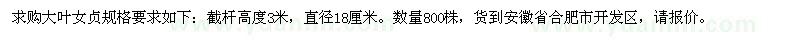 求購大葉女貞800株