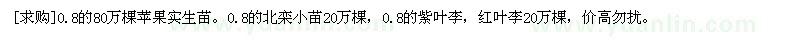 求購蘋果實生苗。北欒小苗，紫葉李