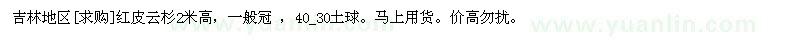 求購吉林地區(qū)紅皮云杉2米高，一般冠