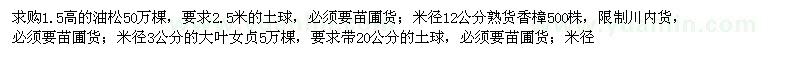 求購油松,香樟,大葉女貞