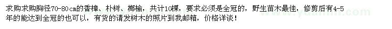 求購胸徑70-80cm的香樟、樸樹、榔榆
