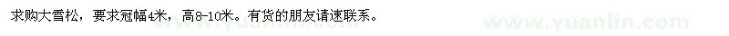 求購冠幅4米大雪松