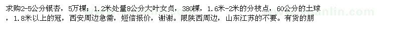 求購2-5公分銀杏,8公分大葉女貞