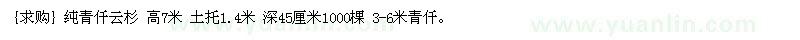 求購純青仟云杉 1000棵