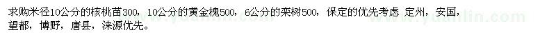 求購米徑10公分的核桃苗300，10公分的黃金槐500，6公分的欒