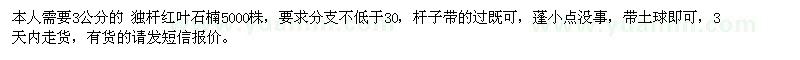 求購本人需要3公分的 獨(dú)桿紅葉石楠5000株