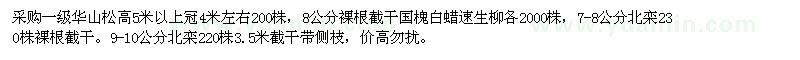 求購一級華山松，國槐，白蠟，速生柳
