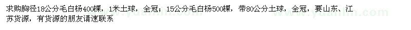 求購15公分、18公分毛白楊