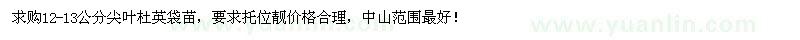 求購12-13公分尖葉杜英袋苗