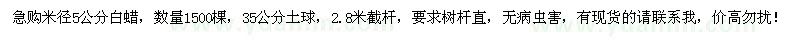 求購米徑5公分白蠟1500棵