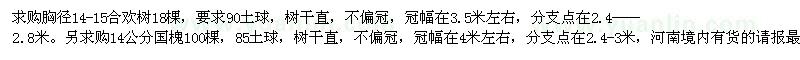 求購(gòu)胸徑14-15合歡樹18棵 14公分國(guó)槐